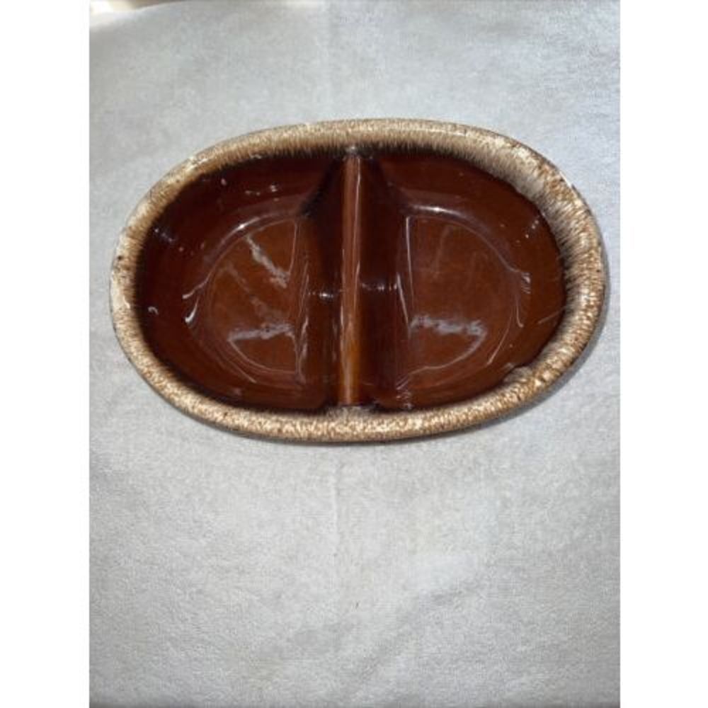 Vintage Hall USA Brown Drip Oven-Proof Divided Serving Dish Bowl 11"